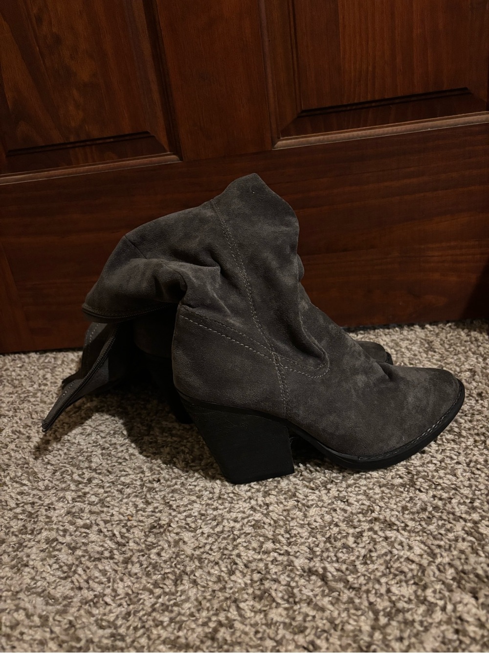 Very G Charcoal Gray Slouchy Suede Ankle Boots